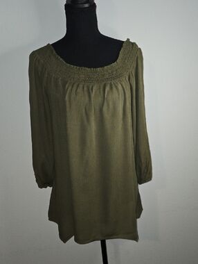 No Boundaries Olive Smocked Square-Neck Top